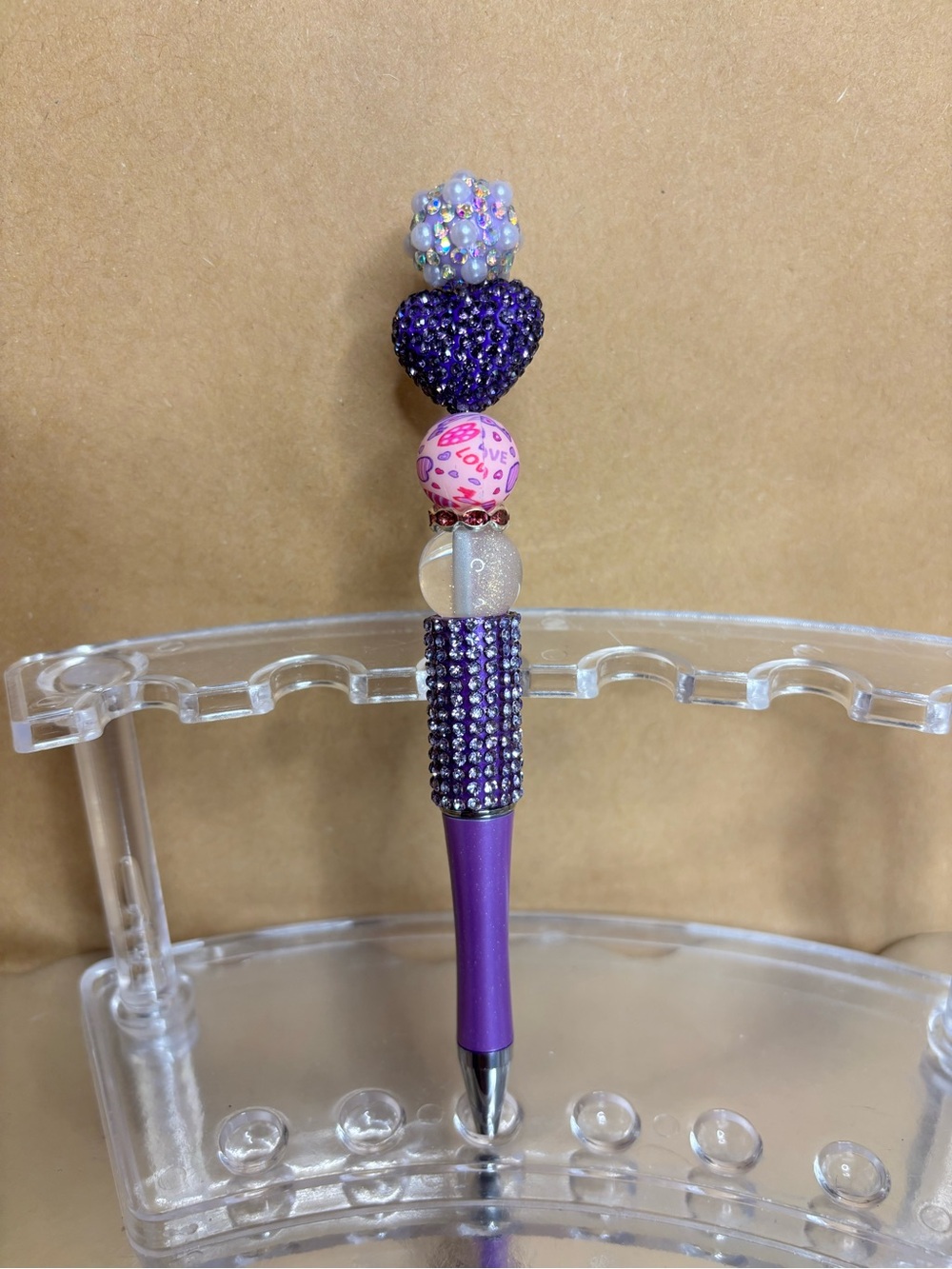 Purple Rhinestone Beaded Ballpoint Pen